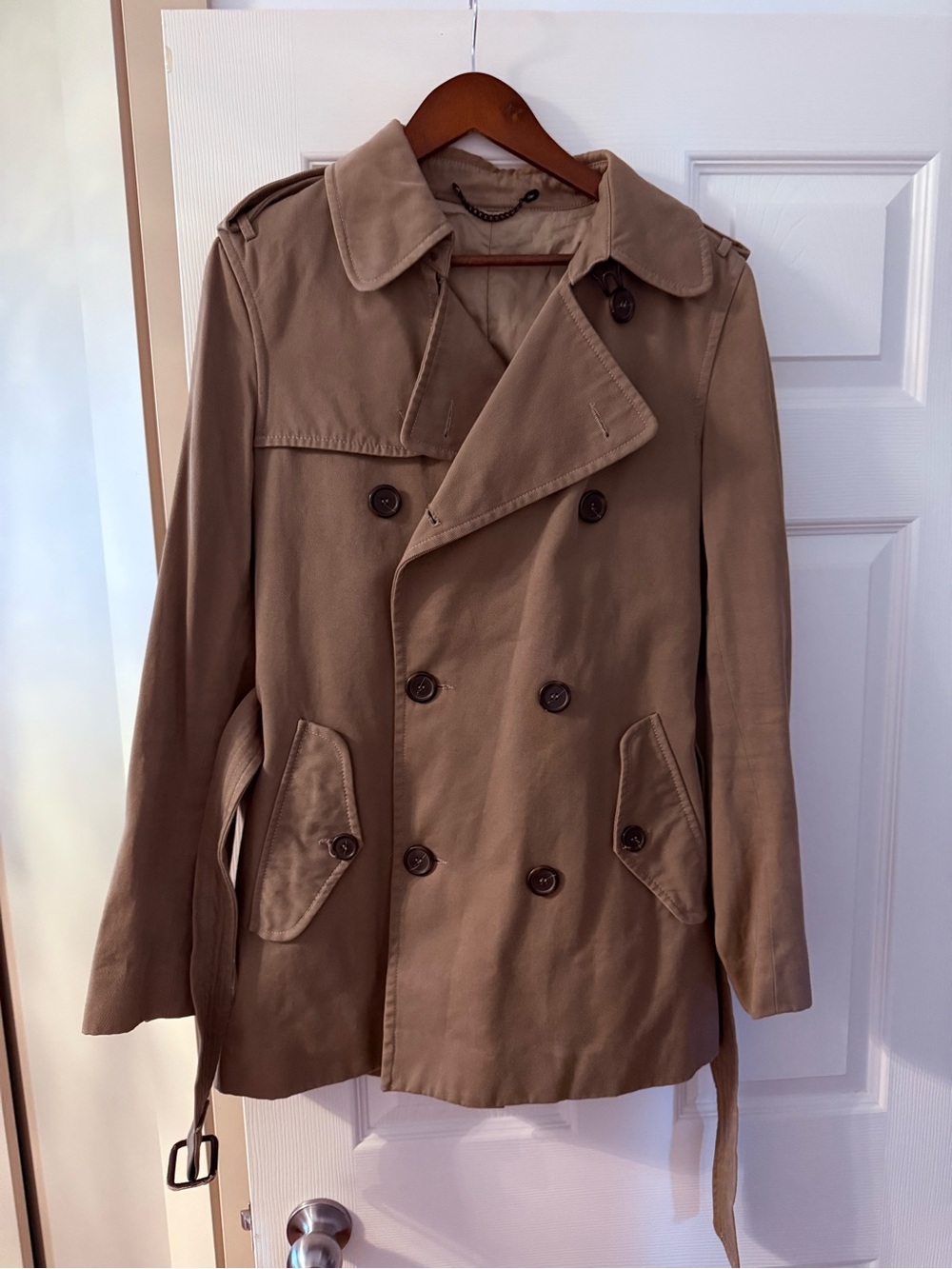 Sandro Men's Classic Double-Breasted Trench Coat - Khaki